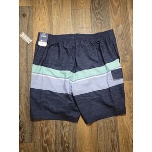 George Mens Swim Trunks XL 40-42 Navy Blue Striped 9" Inseam Board Shorts NWT